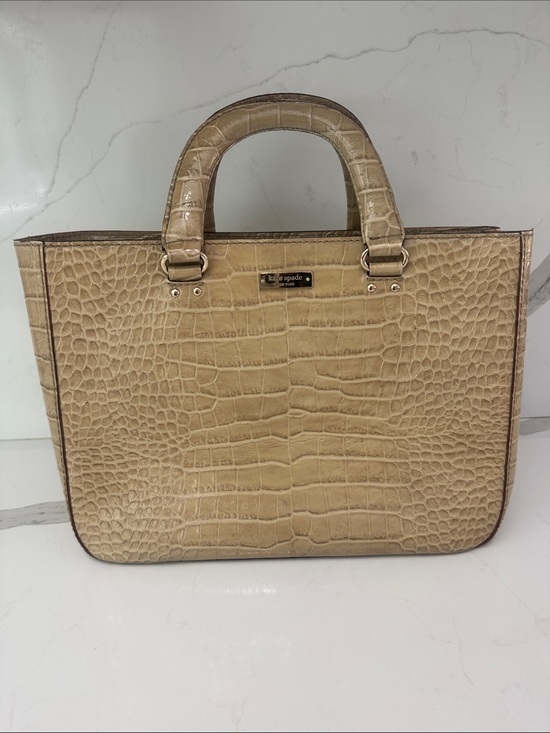 kate spade Handbags - kate spade Beige Croc-Embossed Leather Satchel